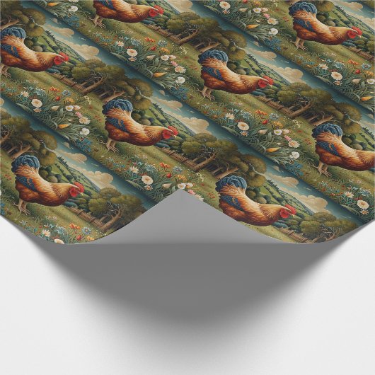  chic boho kippenweidelandschap cadeaupapier (Hoek)