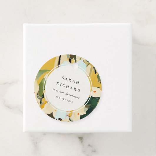 Chic Boho Kleurrijke Gele Oker Geschilderde Bloeme Bedankjes Labels (In situ)