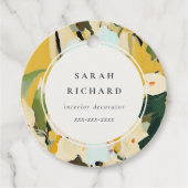 Chic Boho Kleurrijke Gele Oker Geschilderde Bloeme Bedankjes Labels (Voorkant)