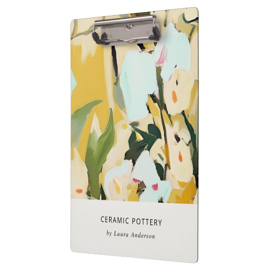 Chic Boho Kleurrijke Gele Oker Geschilderde Bloeme Klembord (Links)