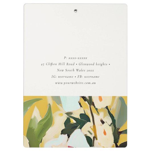 Chic Boho Kleurrijke Gele Oker Geschilderde Bloeme Klembord (Achterkant)