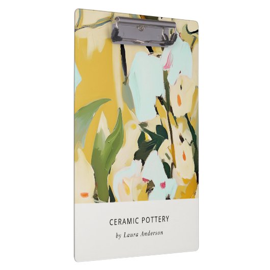 Chic Boho Kleurrijke Gele Oker Geschilderde Bloeme Klembord (Rechts)