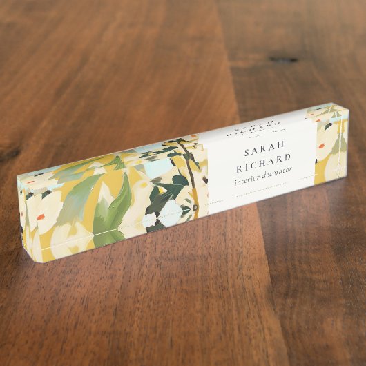 Chic Boho Kleurrijke Gele Oker Geschilderde Bloeme Naambordje (Zijkant)