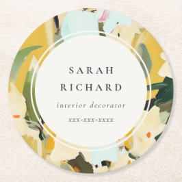 Chic Boho Kleurrijke Gele Oker Geschilderde Bloeme Ronde Kartonnen Onderzetter