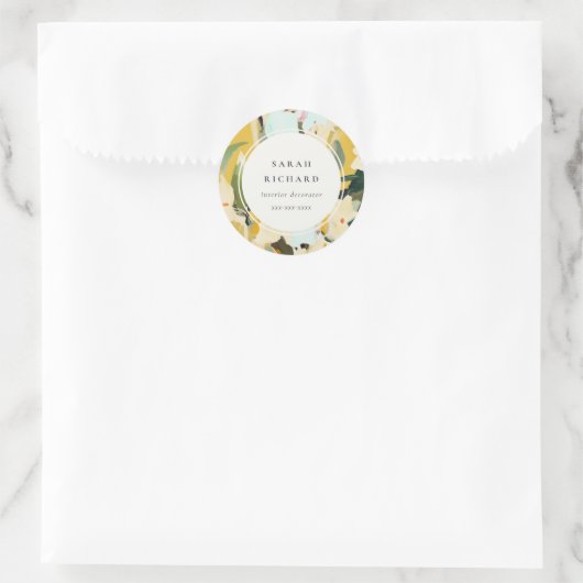 Chic Boho Kleurrijke Gele Oker Geschilderde Bloeme Ronde Sticker (Tas)