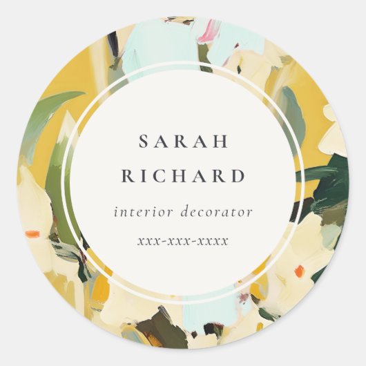 Chic Boho Kleurrijke Gele Oker Geschilderde Bloeme Ronde Sticker (Voorkant)