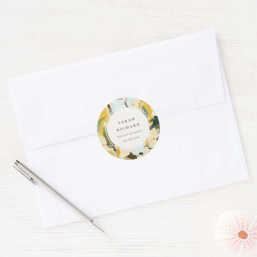 Chic Boho Kleurrijke Gele Oker Geschilderde Bloeme Ronde Sticker (Envelop)