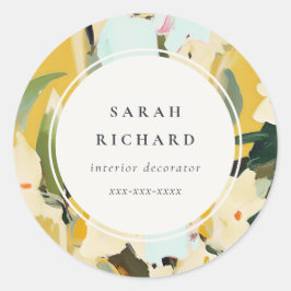 Chic Boho Kleurrijke Gele Oker Geschilderde Bloeme Ronde Sticker