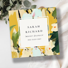 Chic Boho Kleurrijke Gele Oker Geschilderde Bloeme Vierkante Visitekaartje