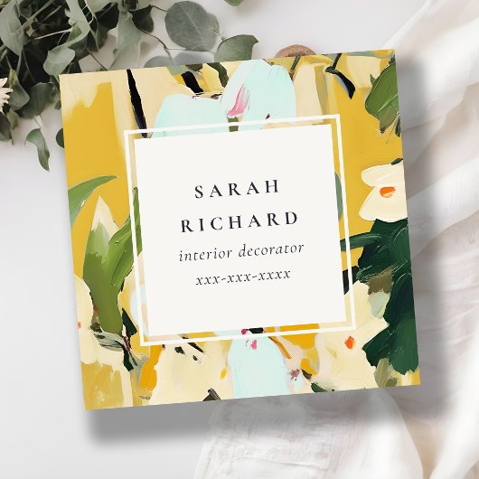Chic Boho Kleurrijke Gele Oker Geschilderde Bloeme Vierkante Visitekaartje