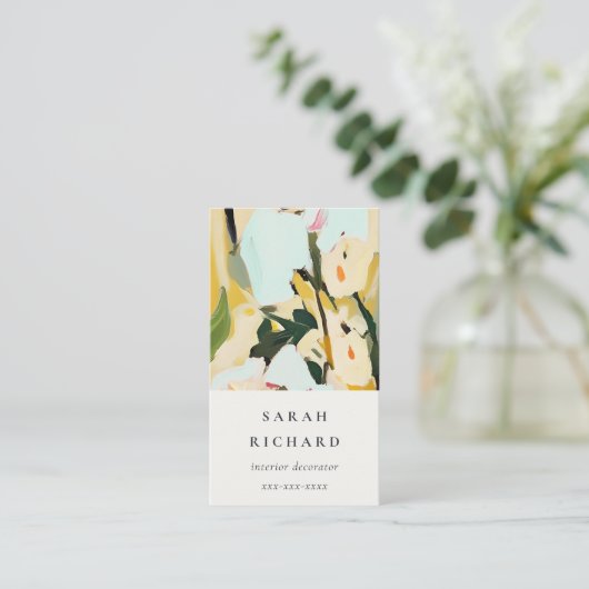 Chic Boho Kleurrijke Gele Oker Geschilderde Bloeme Visitekaartje (Staand voorkant)