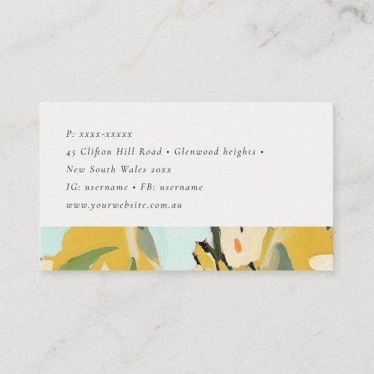 Chic Boho Kleurrijke Gele Oker Geschilderde Bloeme Visitekaartje (Achterkant)