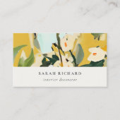 Chic Boho Kleurrijke gele Oker Geschilderde Bloeme Visitekaartje (Voorkant)