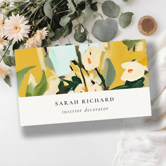 Chic Boho Kleurrijke gele Oker Geschilderde Bloeme Visitekaartje