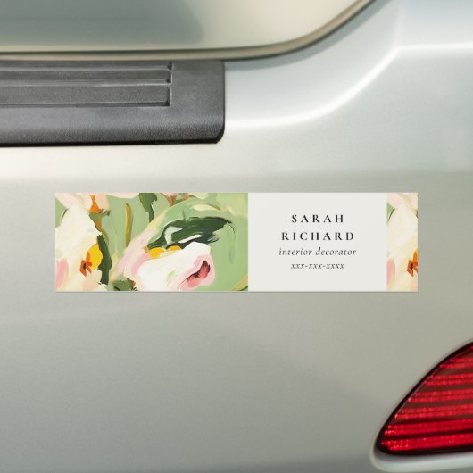 Chic Boho Kleurrijke Groen Roze Geschilderde Bloem Bumpersticker (Op auto)