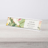 Chic Boho Kleurrijke Groen Roze Geschilderde Bloem Bureau Naambordje (Voorkant)