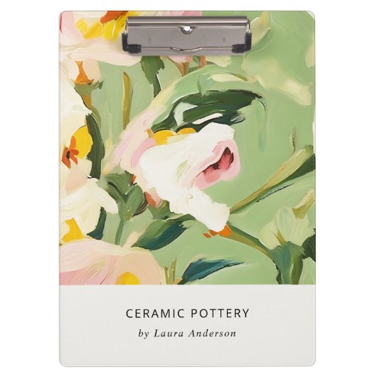 Chic Boho Kleurrijke Groen Roze Geschilderde Bloem Klembord (Voorkant)