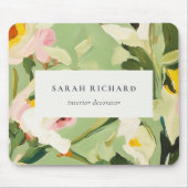 Chic Boho Kleurrijke Groen Roze Geschilderde Bloem Muismat (Voorkant)