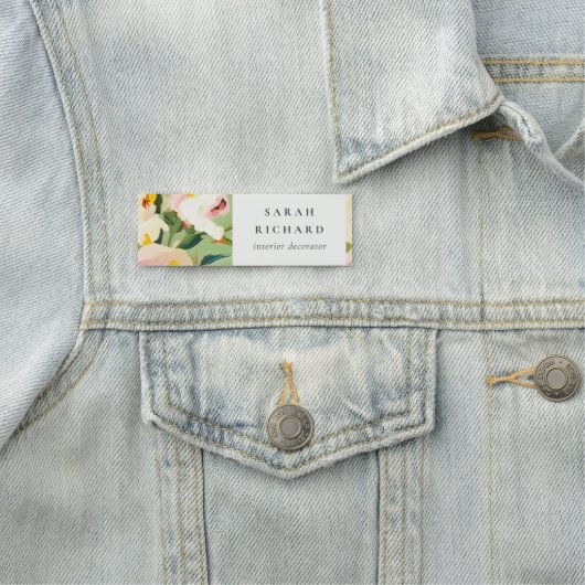 Chic Boho Kleurrijke Groen Roze Geschilderde Bloem Naamplaatje (In situ)