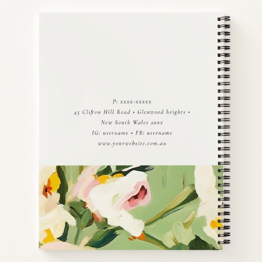 Chic Boho Kleurrijke Groen Roze Geschilderde Bloem Notitieboek (Achterkant)