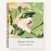 Chic Boho Kleurrijke Groen Roze Geschilderde Bloem Notitieboek (Voorkant)