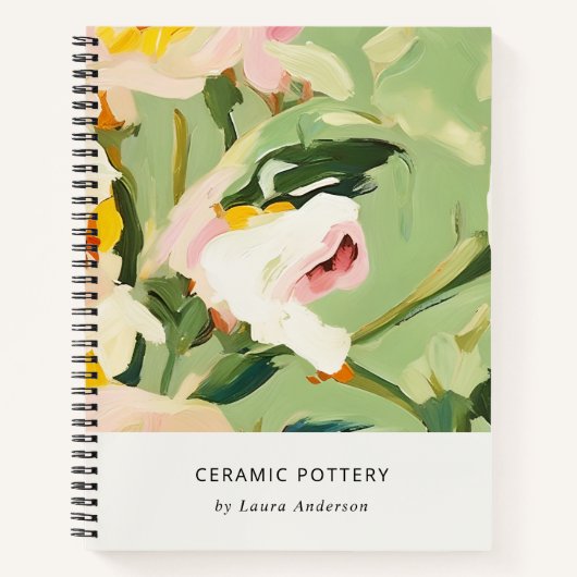 Chic Boho Kleurrijke Groen Roze Geschilderde Bloem Notitieboek (Voorkant)