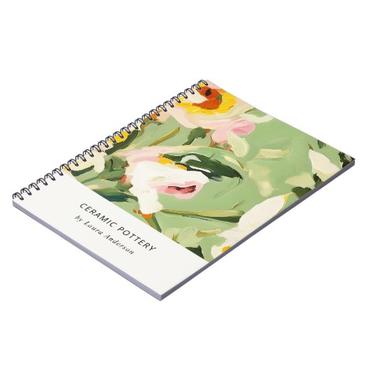 Chic Boho Kleurrijke Groen Roze Geschilderde Bloem Notitieboek (Linkerzijde)
