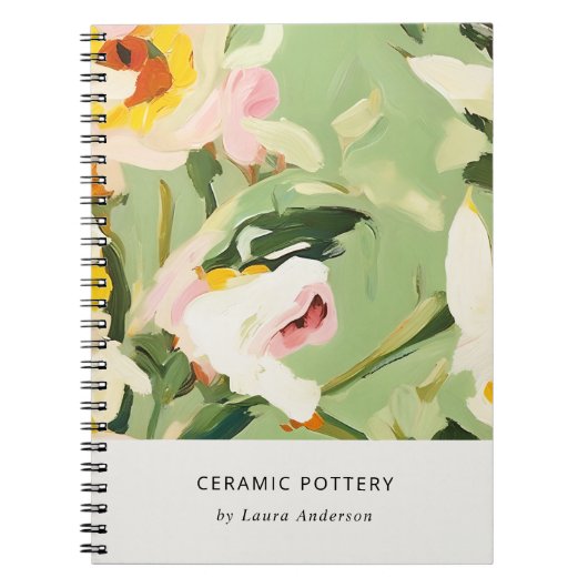 Chic Boho Kleurrijke Groen Roze Geschilderde Bloem Notitieboek (Voorkant)