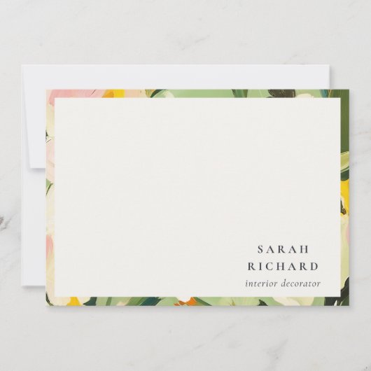 Chic Boho Kleurrijke Groen Roze Geschilderde Bloem Notitiekaartje (Voorkant)