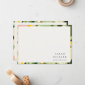 Chic Boho Kleurrijke Groen Roze Geschilderde Bloem Notitiekaartje (Voorkant / Achterkant in situ)