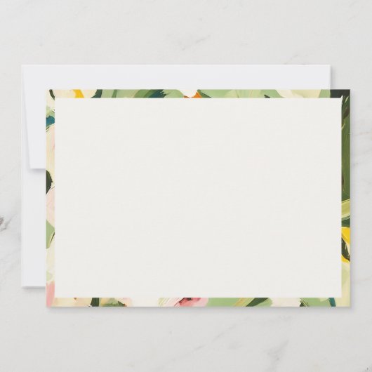 Chic Boho Kleurrijke Groen Roze Geschilderde Bloem Notitiekaartje (Achterkant)