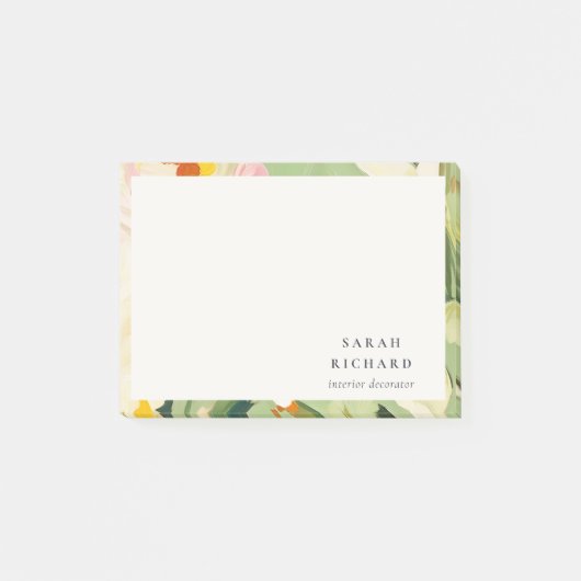 Chic Boho Kleurrijke Groen Roze Geschilderde Bloem Post-it® Notes (Voorkant)