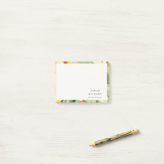 Chic Boho Kleurrijke Groen Roze Geschilderde Bloem Post-it® Notes (Op bureau)