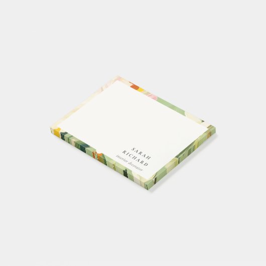 Chic Boho Kleurrijke Groen Roze Geschilderde Bloem Post-it® Notes (Schuin)