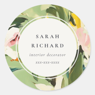 Chic Boho Kleurrijke Groen Roze Geschilderde Bloem Ronde Sticker