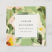 Chic Boho Kleurrijke Groen Roze Geschilderde Bloem Vierkante Visitekaartje (Voorkant)