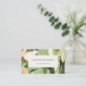 Chic Boho Kleurrijke Groen Roze Geschilderde Bloem Visitekaartje (Staand voorkant)