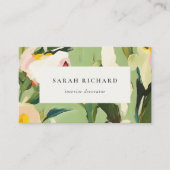 Chic Boho Kleurrijke Groen Roze Geschilderde Bloem Visitekaartje (Voorkant)