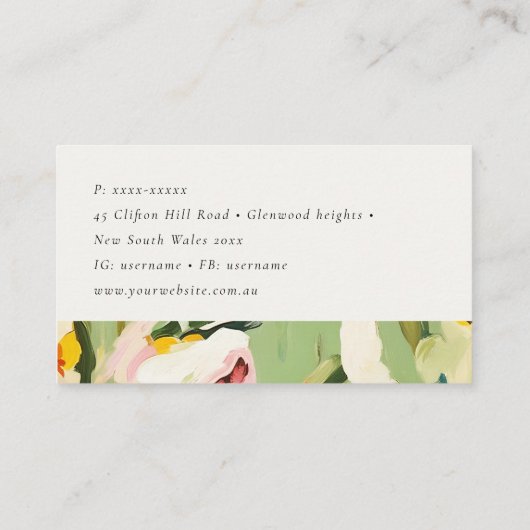 Chic Boho Kleurrijke Groen Roze Geschilderde Bloem Visitekaartje (Achterkant)