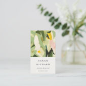 Chic Boho Kleurrijke Groen Roze Geschilderde Bloem Visitekaartje (Staand voorkant)