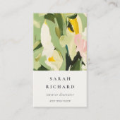 Chic Boho Kleurrijke Groen Roze Geschilderde Bloem Visitekaartje (Voorkant)