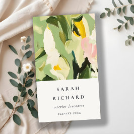 Chic Boho Kleurrijke Groen Roze Geschilderde Bloem Visitekaartje