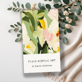 Chic Boho Kleurrijke Groen Roze Geschilderde Bloem Visitekaartje