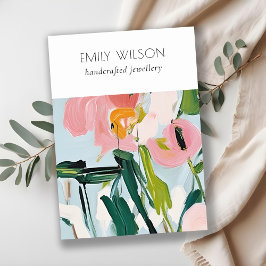 Chic Boho Kleurrijke Roze Blauw Geschilderde Bloem Visitekaartje