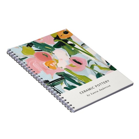 Chic Boho Kleurrijke Roze Blauw Groen Geschilderde Notitieboek (Rechterzijde)