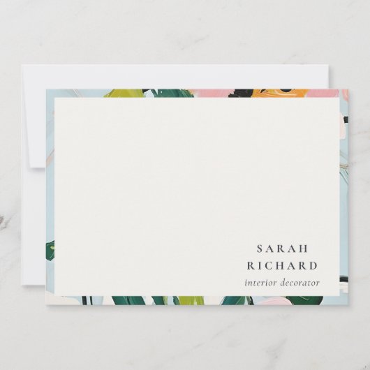 Chic Boho Kleurrijke Roze Blauw Groen Geschilderde Notitiekaartje (Voorkant)