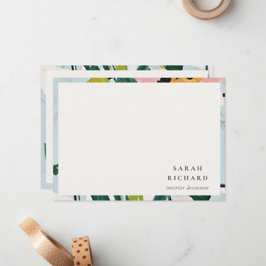 Chic Boho Kleurrijke Roze Blauw Groen Geschilderde Notitiekaartje (Voorkant / Achterkant in situ)