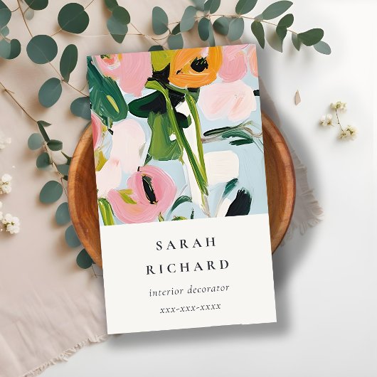 Chic Boho Kleurrijke Roze Blauw Groen Geschilderde Visitekaartje