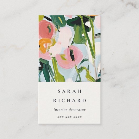 Chic Boho Kleurrijke Roze Blauw Groen Geschilderde Visitekaartje (Voorkant)