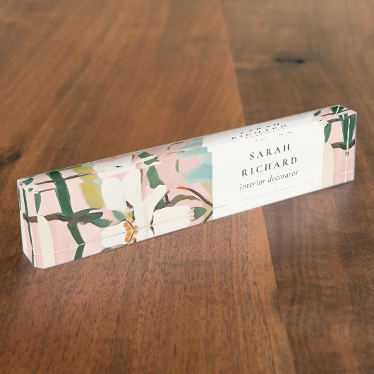 Chic Boho Kleurrijke Roze Blauwgroen Groen Geschil Naambordje (Zijkant)